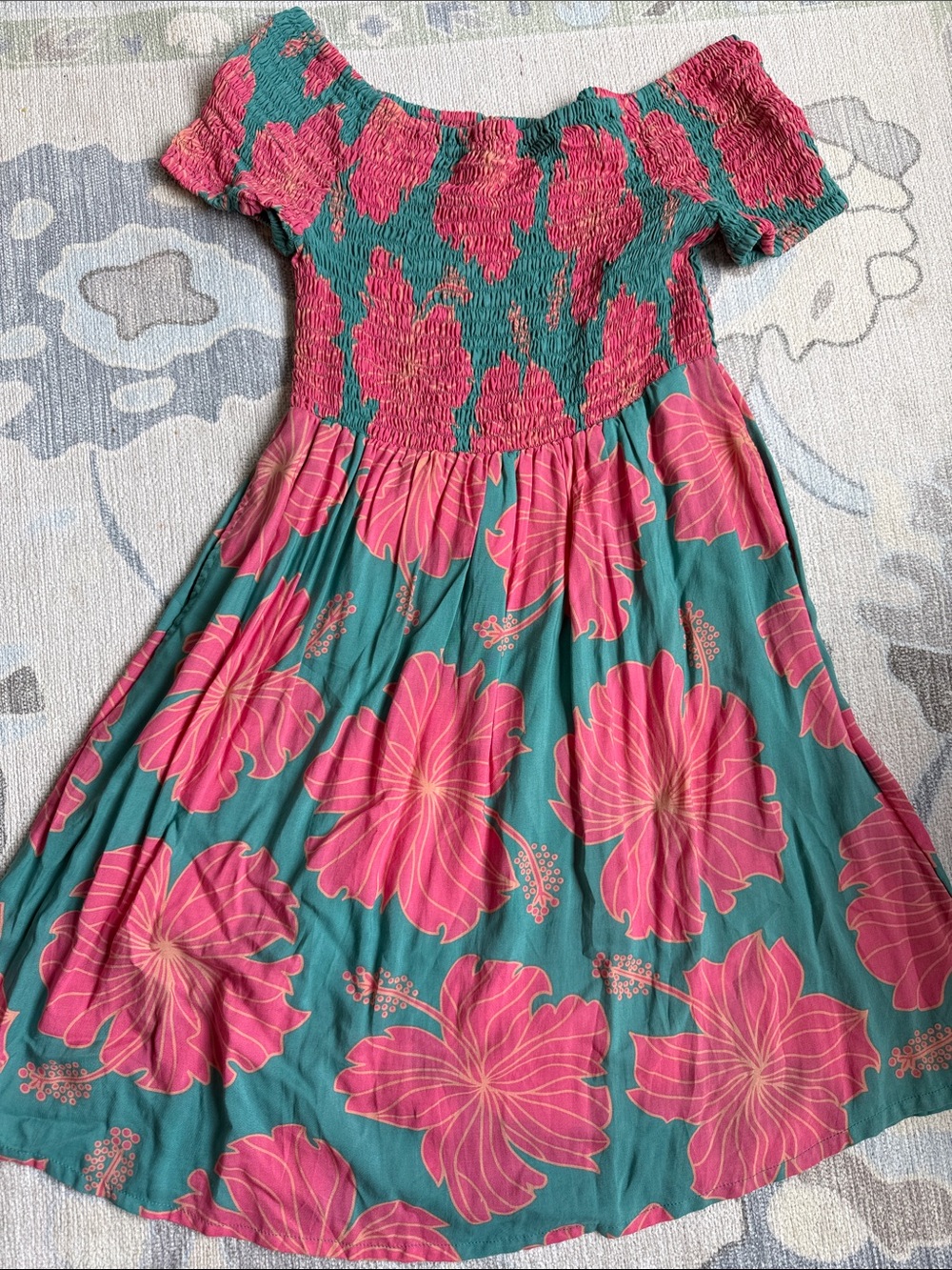 Yireh x Jana Lam Teal and Pink Floral Smocked Dress